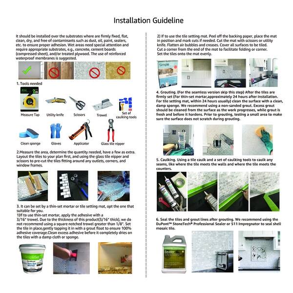 Art3d 12"x12" Mother of Pearl Tile Rectangle Brown Seamless (10Pack